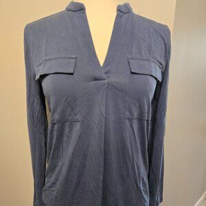 A New Day Stretch Long Sleeve Blouse with Mandarin Collar, Black/Blue Bundle
